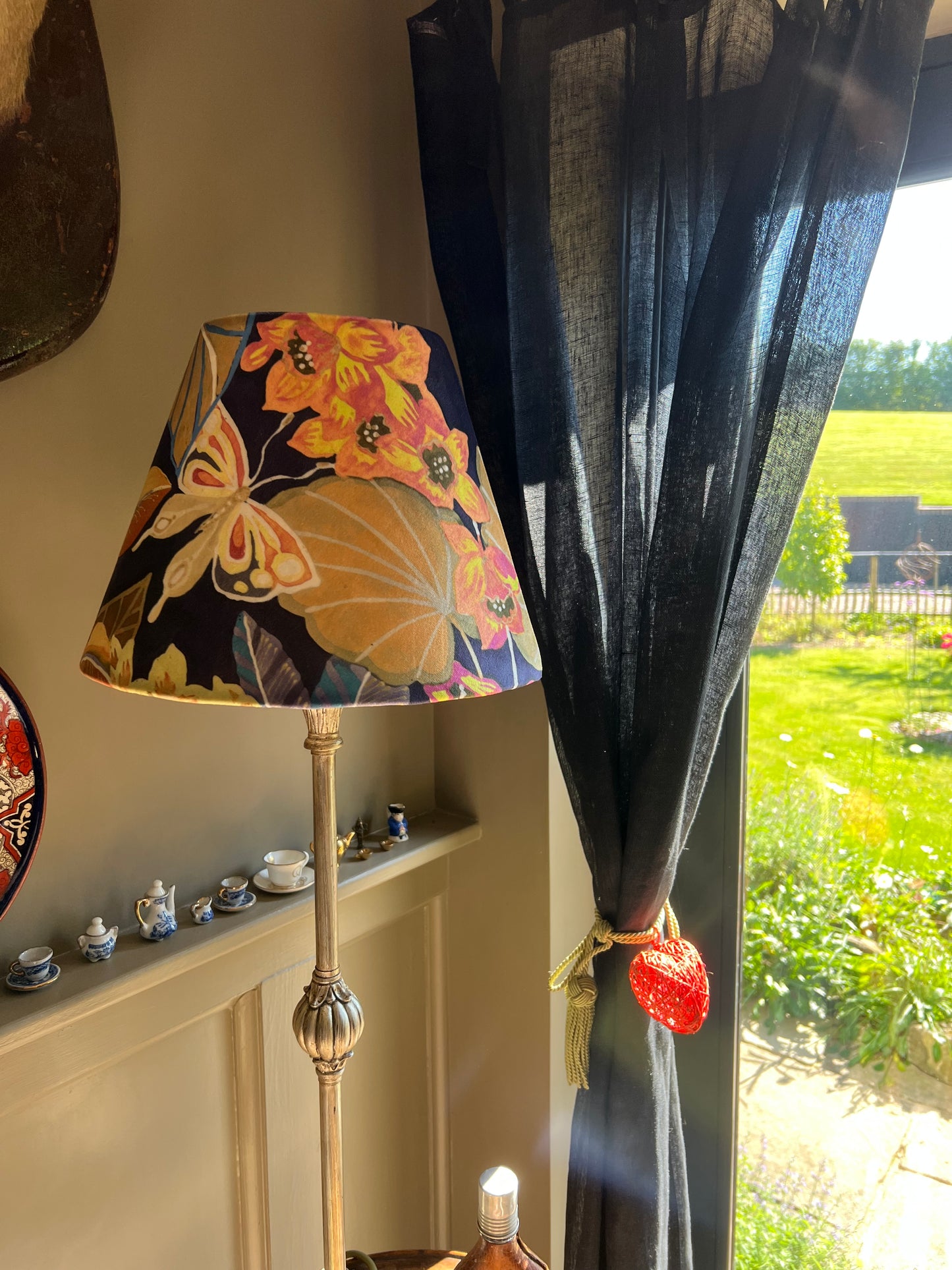 Floral midnight velvet coolie lampshade/ ceiling light shade, empire lampshade