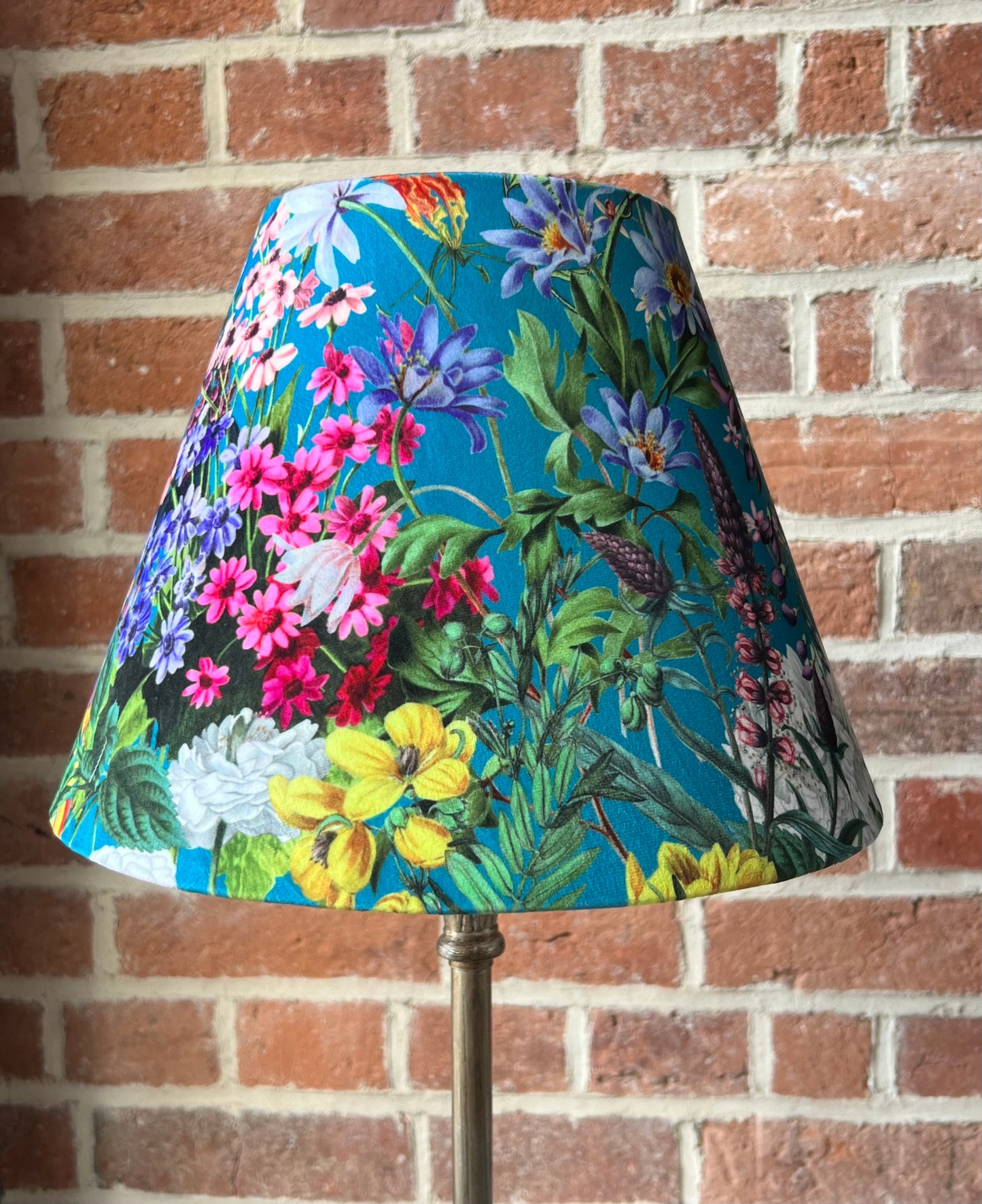 Teal flowers velvet coolie lampshade/ ceiling shade, empire lampshade