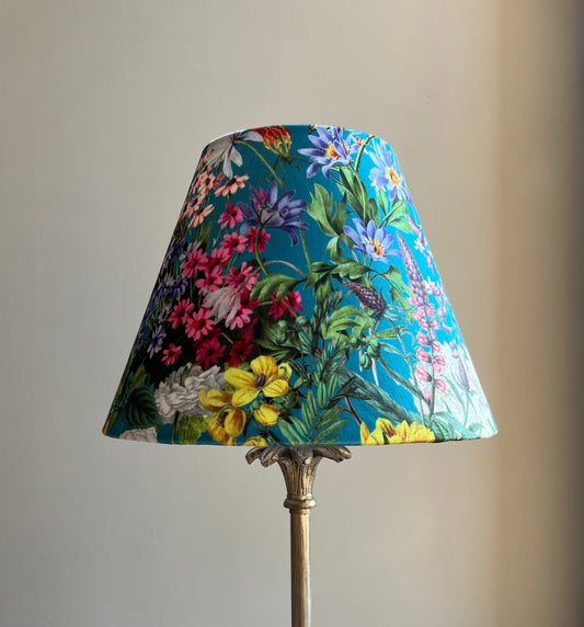 Teal flowers velvet coolie lampshade/ ceiling shade, empire lampshade