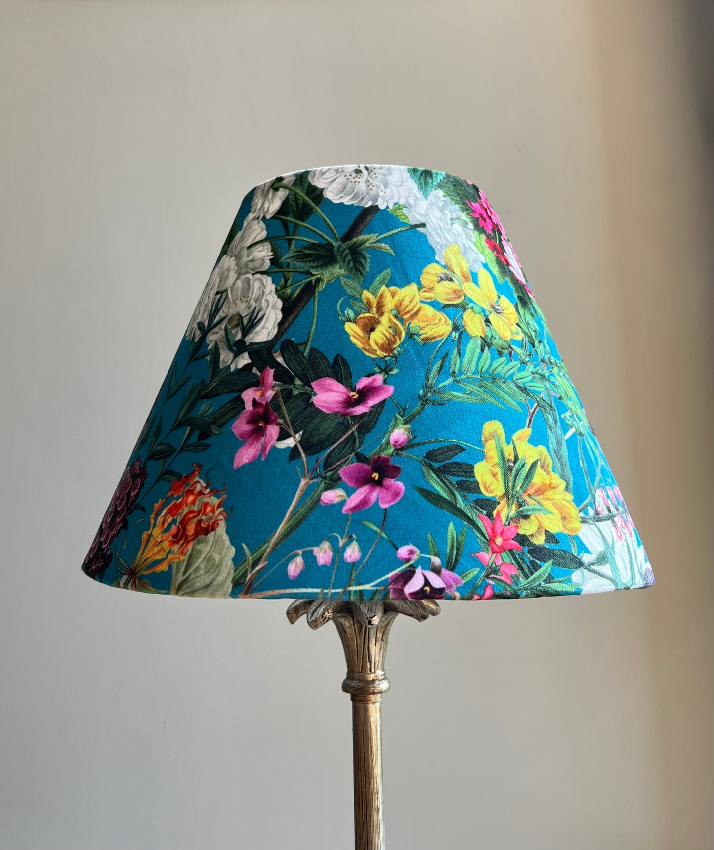 Teal flowers velvet coolie lampshade/ ceiling shade, empire lampshade