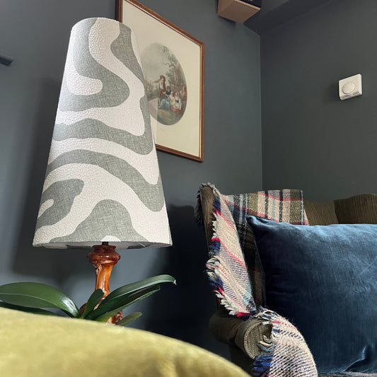 Green wiggle cone lampshade, extra tall lampshade