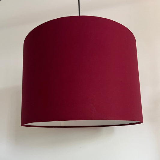 Crimson red cotton drum lampshade/ ceiling shade with a white lining