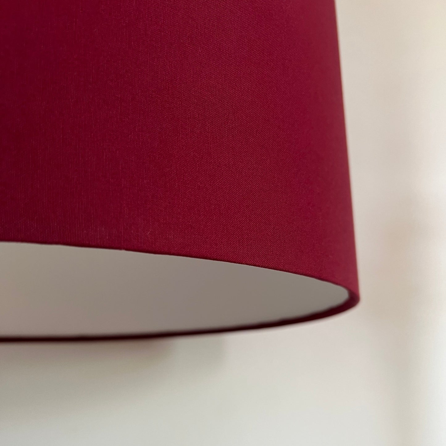 Crimson red cotton drum lampshade/ ceiling shade with a white lining