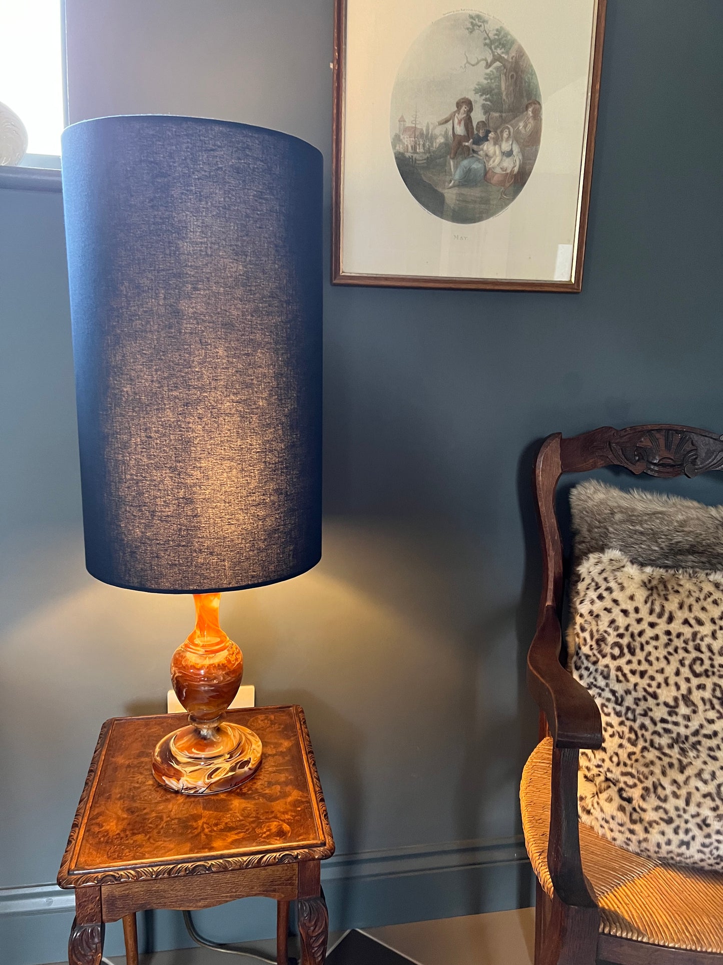 Navy cotton cylinder lampshade, extra tall lampshade