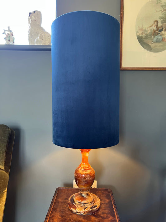 Navy Velvet cylinder lampshade, extra tall lampshade