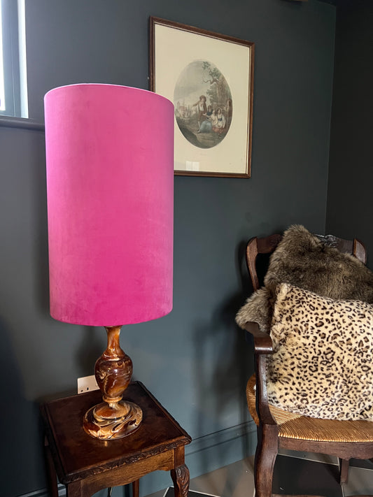 Hot pink velvet cylinder lampshade, extra tall lampshade