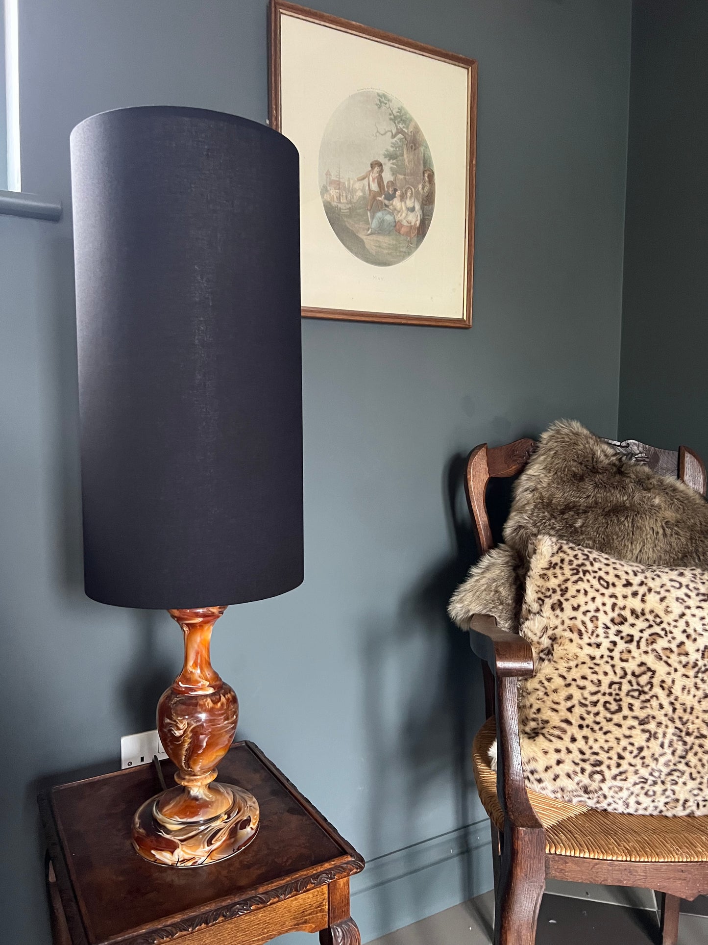 Black cotton cylinder lampshade, extra tall lampshade