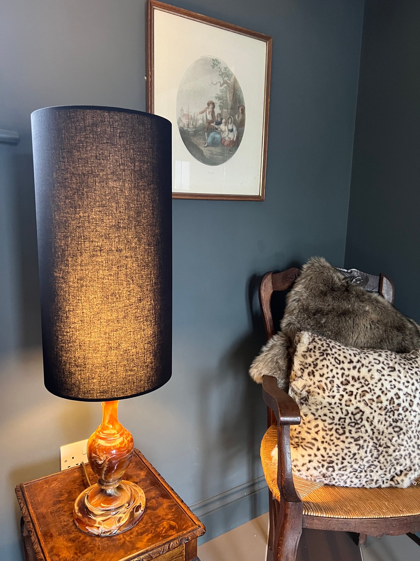 Black cotton cylinder lampshade, extra tall lampshade