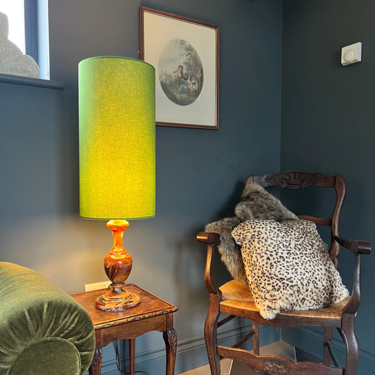 Chartreuse Green Cotton Lampshade | Extra Tall Cylinder Ceiling Light Shade | Bespoke Handmade UK