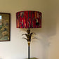 Cerise pink botanical velvet drum lampshade / ceiling shade, with a metallic brushed gold lining