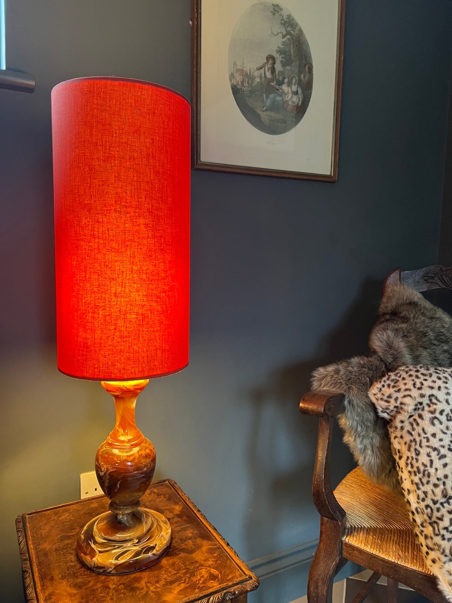 Burnt orange cotton cylinder lampshade, extra tall lampshade