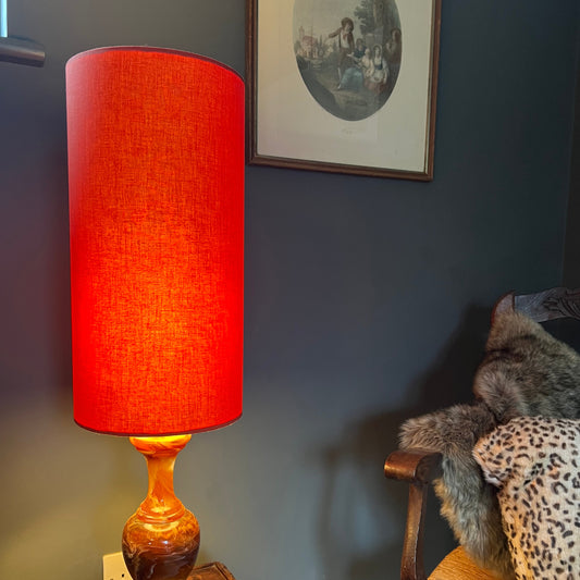 Burnt Orange Cotton Lampshade | Extra Tall Cylinder Ceiling Light Shade | Bespoke Handmade UK