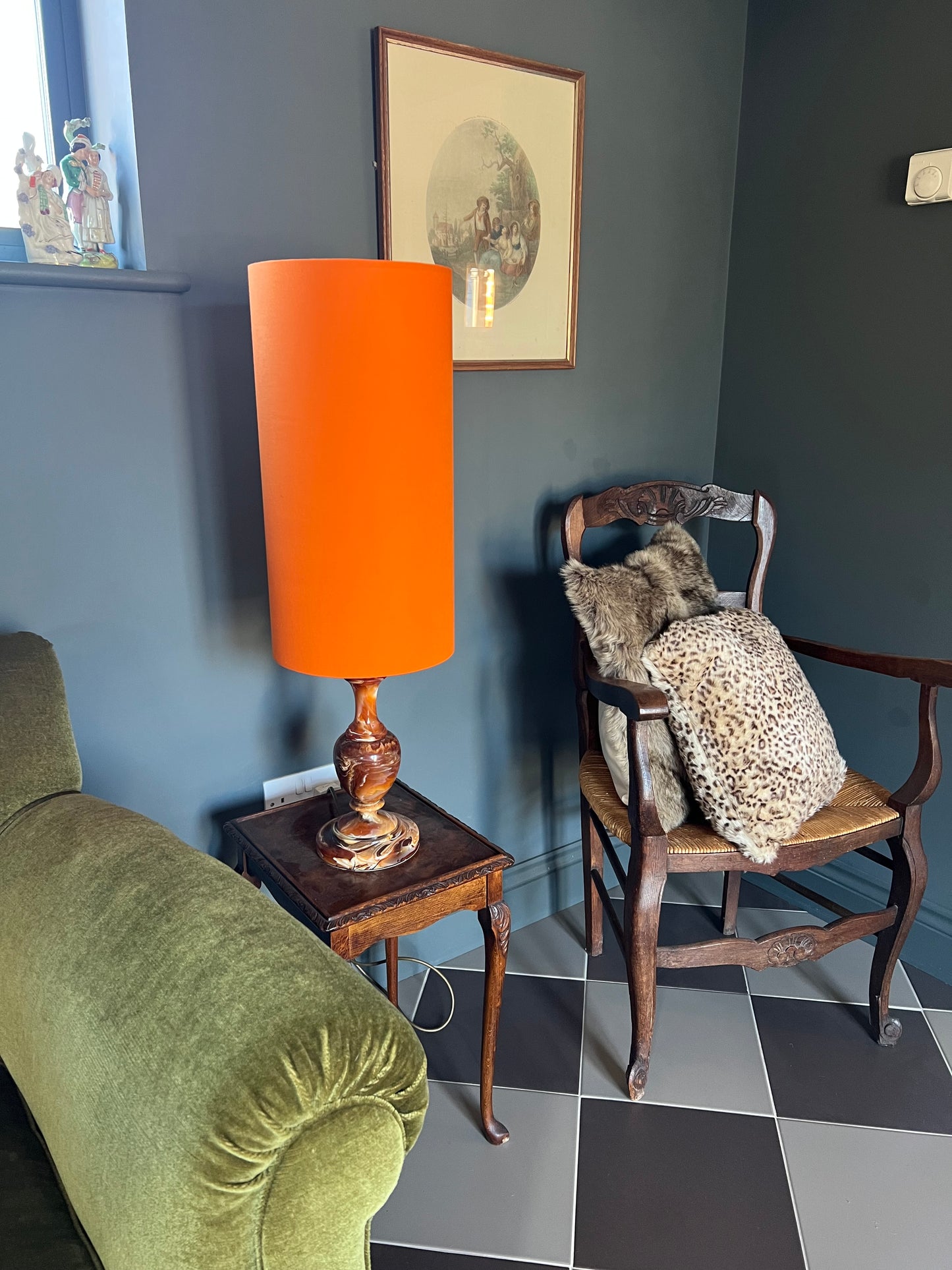 Bright Orange cotton cylinder lampshade, extra tall lampshade