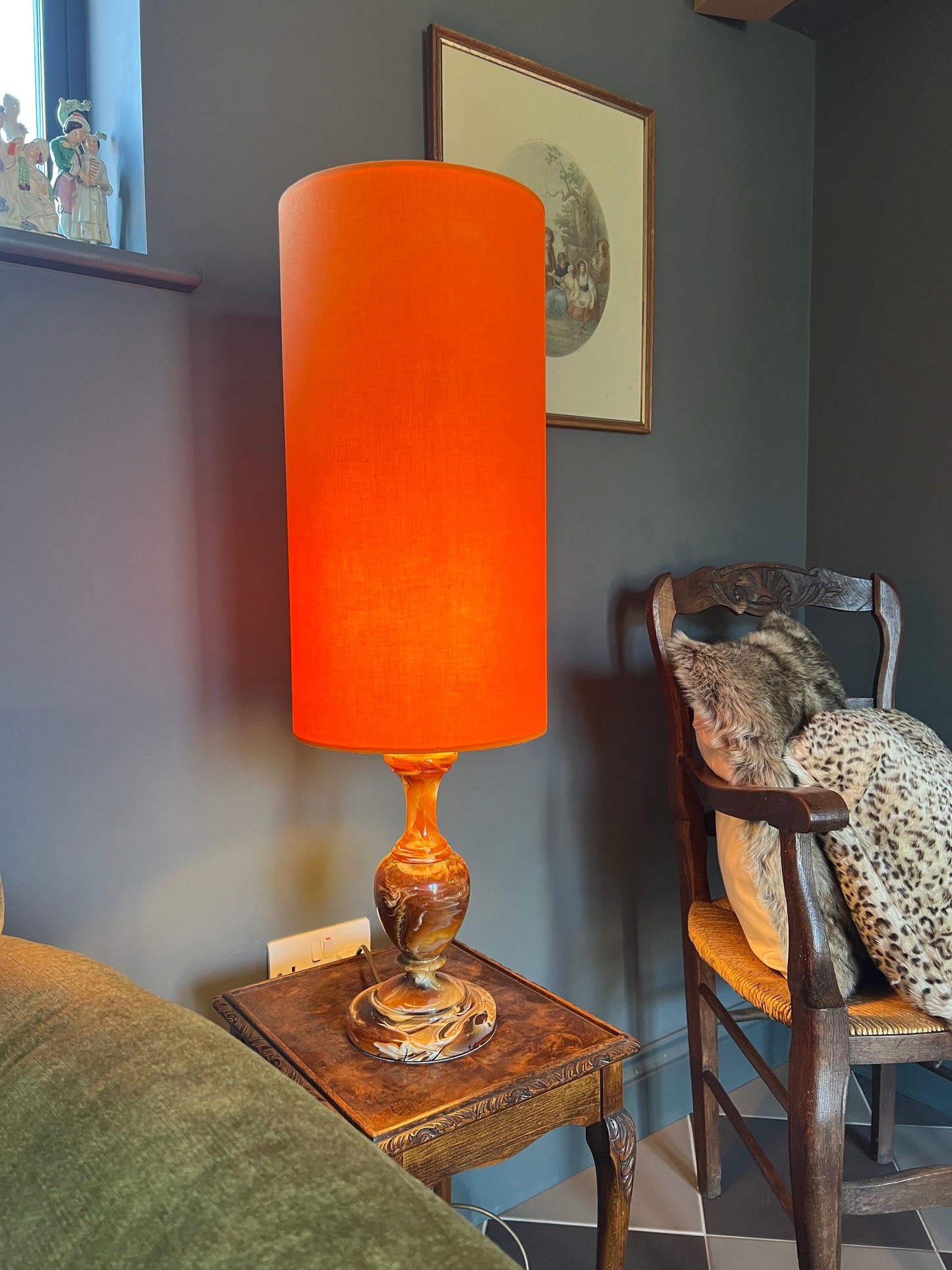 Bright Orange cotton cylinder lampshade, extra tall lampshade