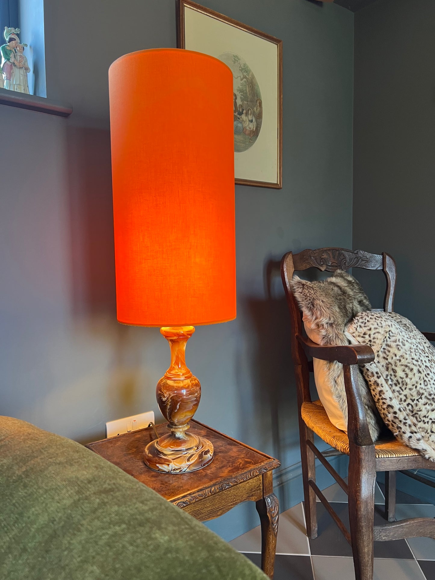 Bright Orange cotton cylinder lampshade, extra tall lampshade