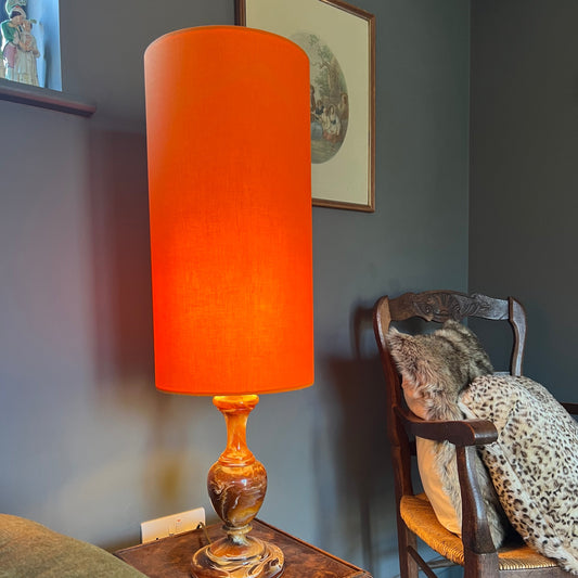 Bright Orange Cotton Lampshade | Extra Tall Cylinder Ceiling Light Shade | Bespoke Handmade UK