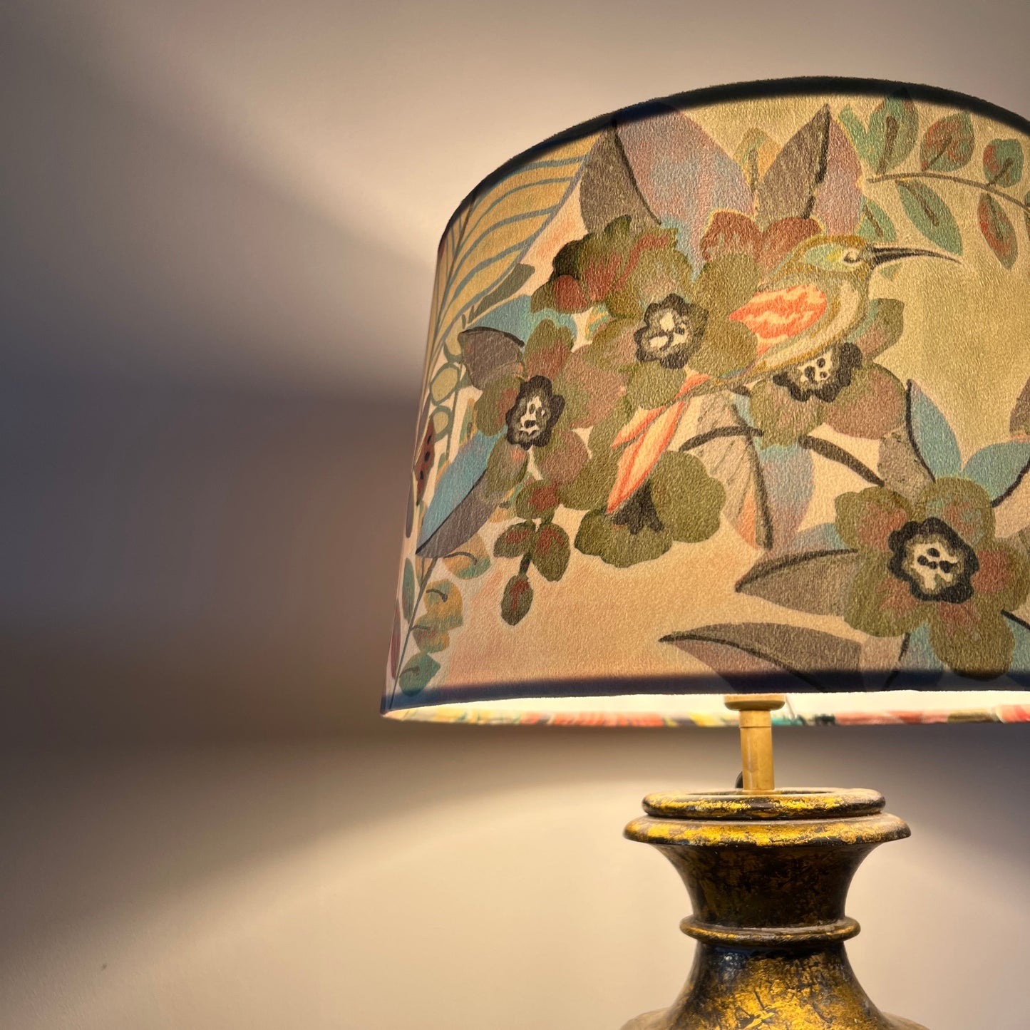 Floral Pastel Velvet Lampshade | French Drum Ceiling Light Shade | Bespoke Handmade Empire Lampshade