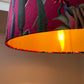 Cerise pink botanical velvet drum lampshade / ceiling shade, with a metallic brushed gold lining