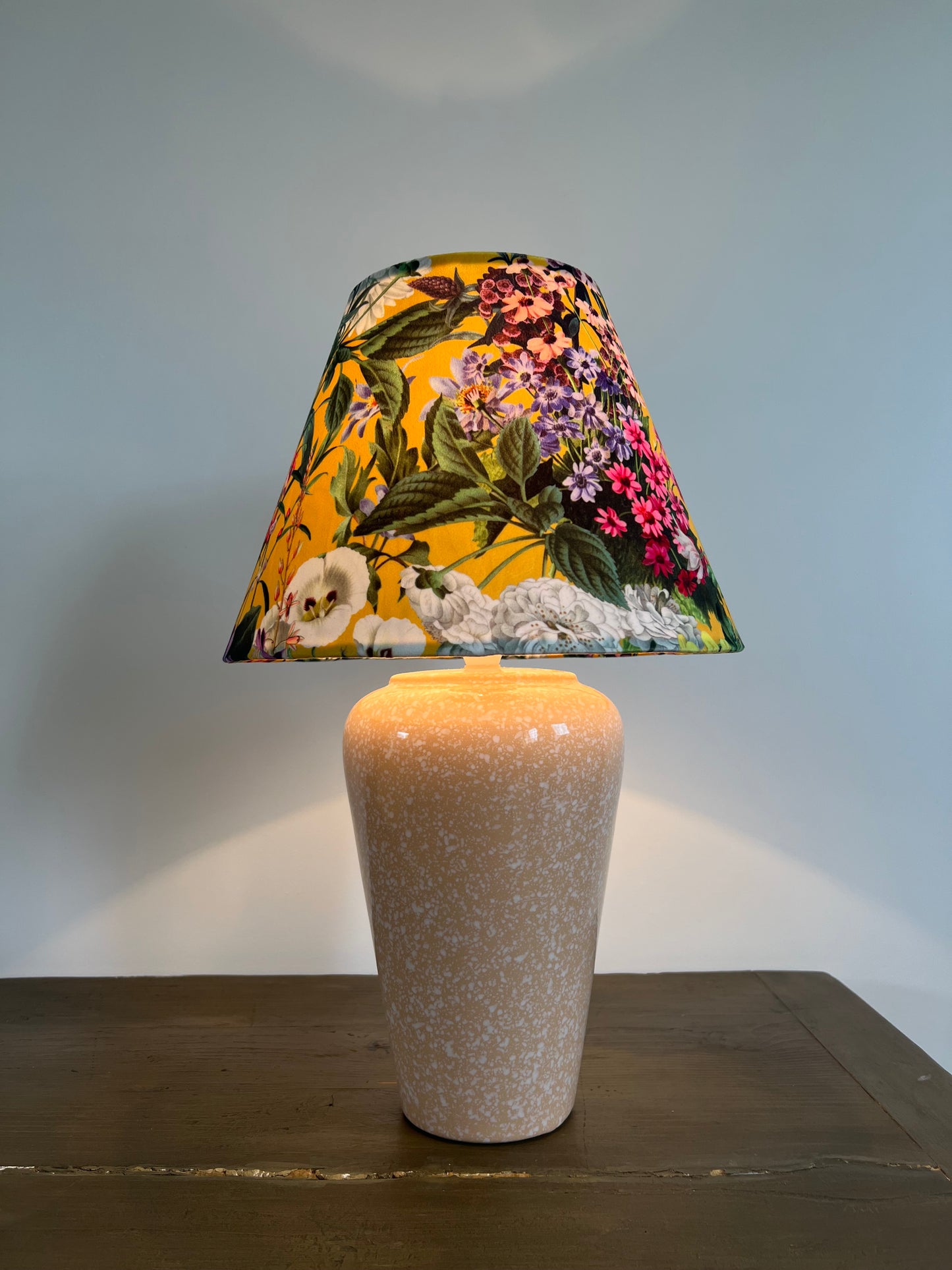 Mustard flowers velvet coolie lampshade/ ceiling shade, empire lampshade