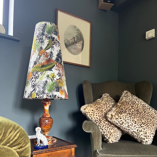 Tiger, cheetah jungle velvet cone lampshade, extra tall lampshade