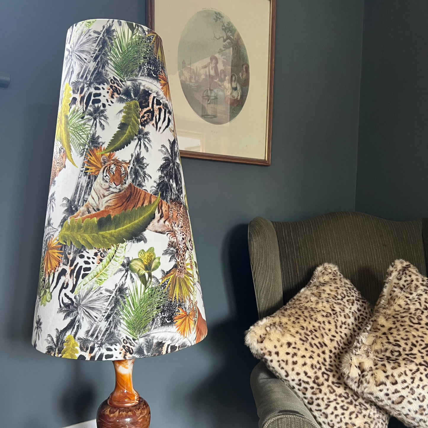 Tiger, cheetah jungle velvet cone lampshade, extra tall lampshade
