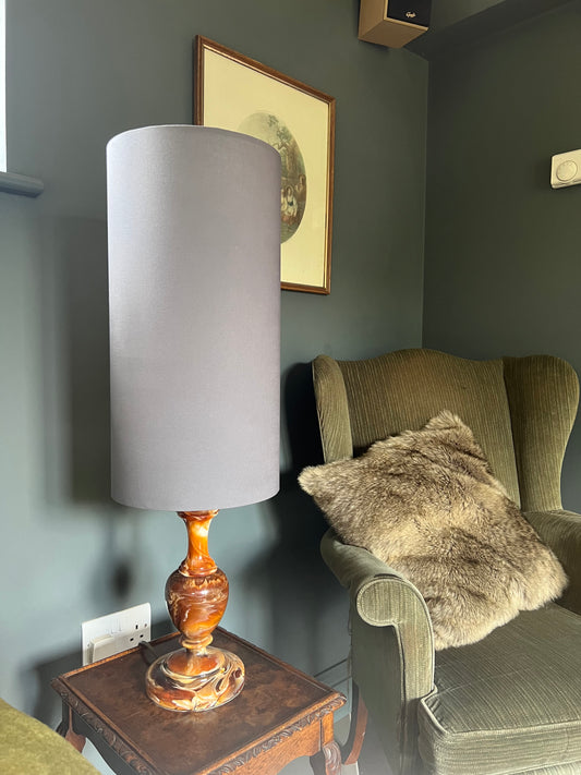 Grey cotton cylinder lampshade, extra tall lampshade