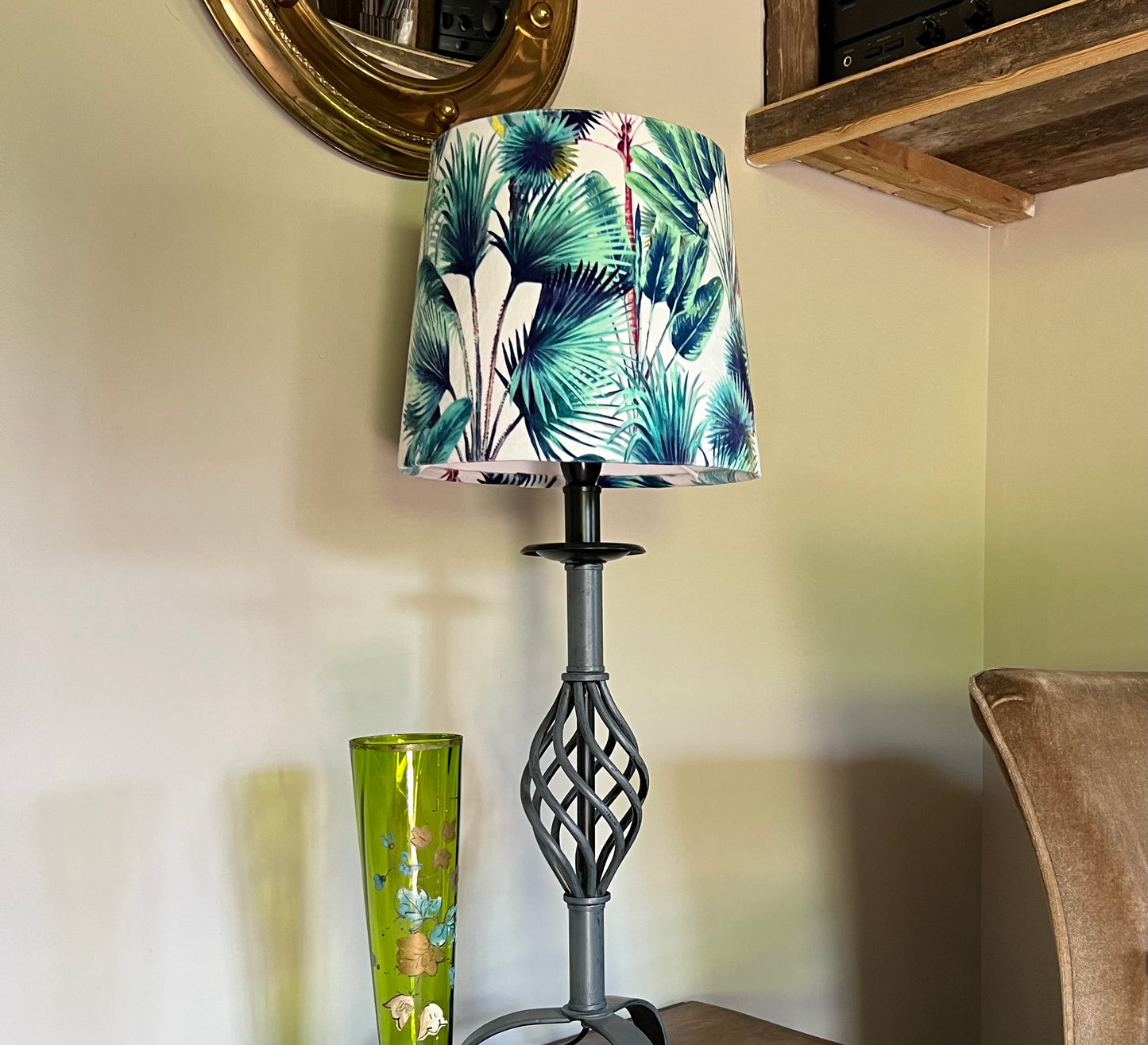 Palm trees velvet french drum lampshade/ ceiling light shade, empire lampshade