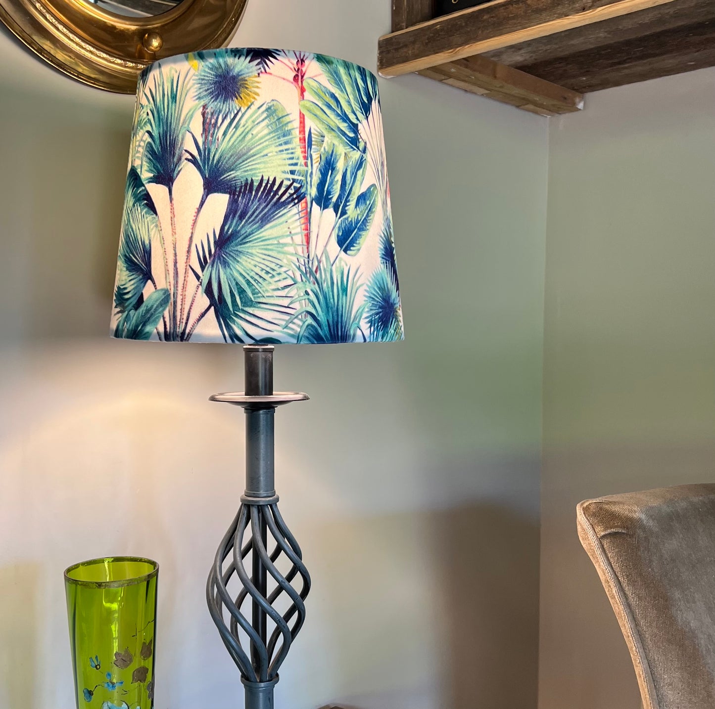 Palm trees velvet french drum lampshade/ ceiling light shade, empire lampshade