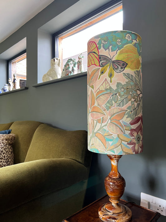 Floral pastel Velvet cylinder lampshade, extra tall lampshade