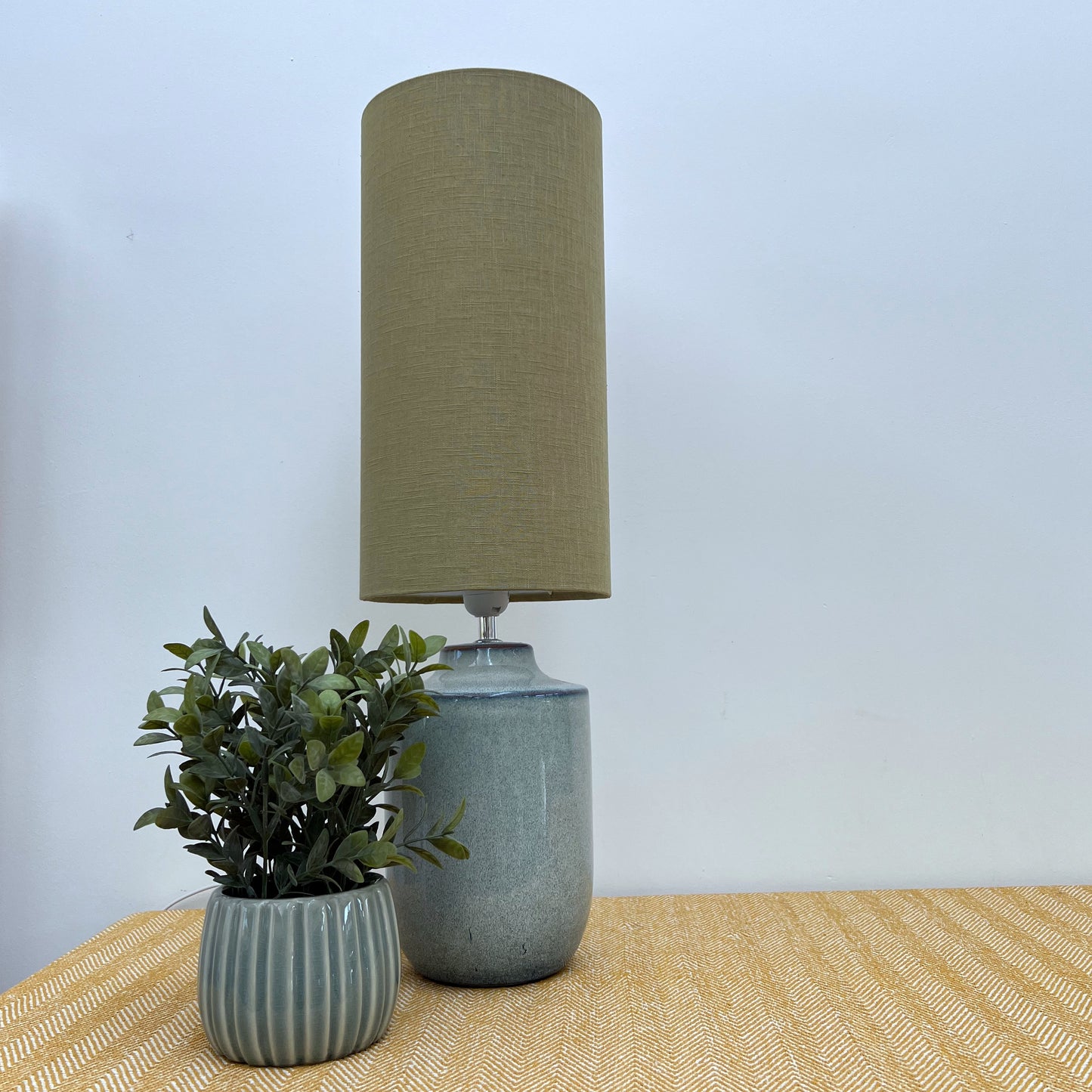 Chartreuse Linen Lampshade | Extra Tall Cylinder Ceiling Light Shade | Bespoke Handmade UK