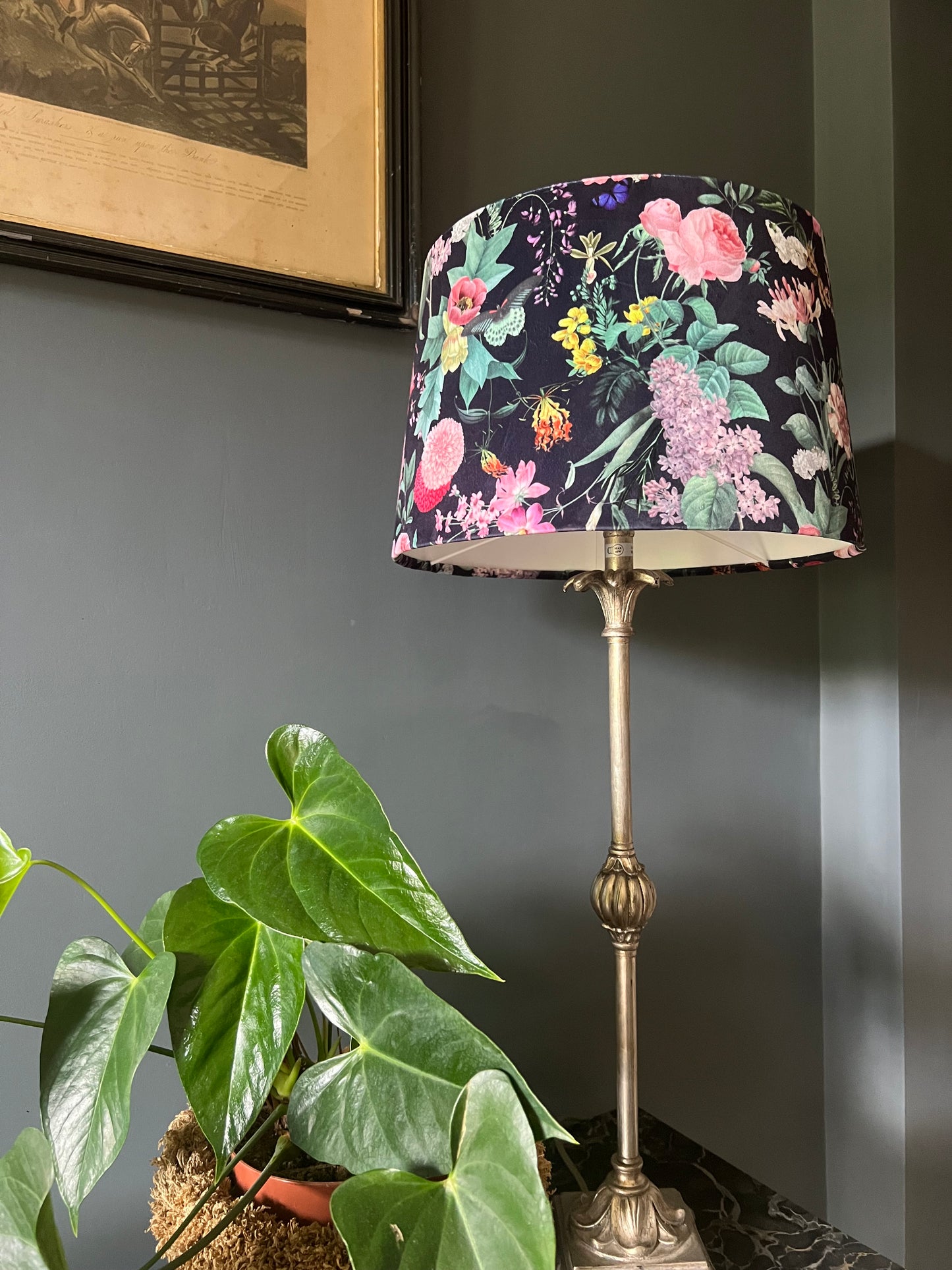 Butterfly floral velvet french drum lampshade/ ceiling light shade, empire lampshade, midnight