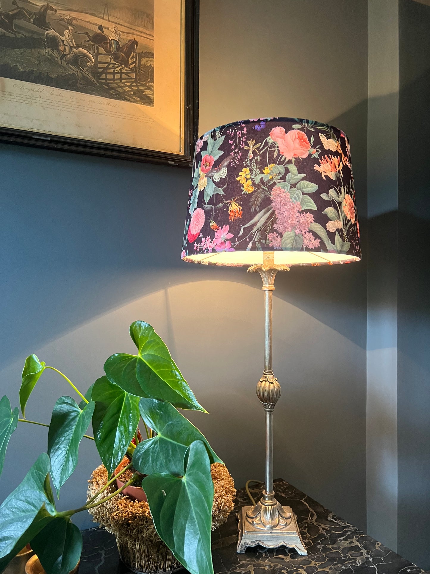 Butterfly floral velvet french drum lampshade/ ceiling light shade, empire lampshade, midnight