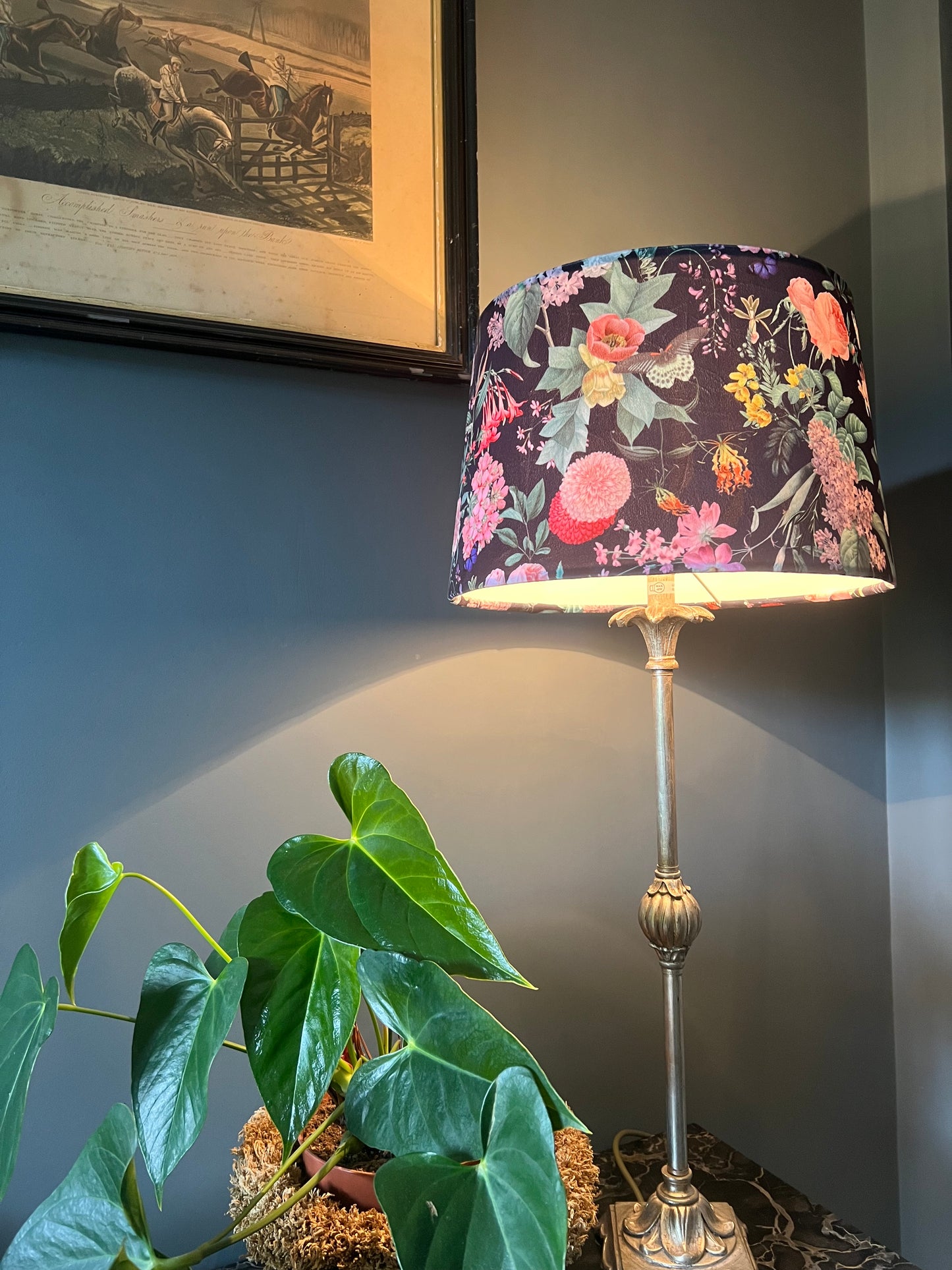 Butterfly floral velvet french drum lampshade/ ceiling light shade, empire lampshade, midnight