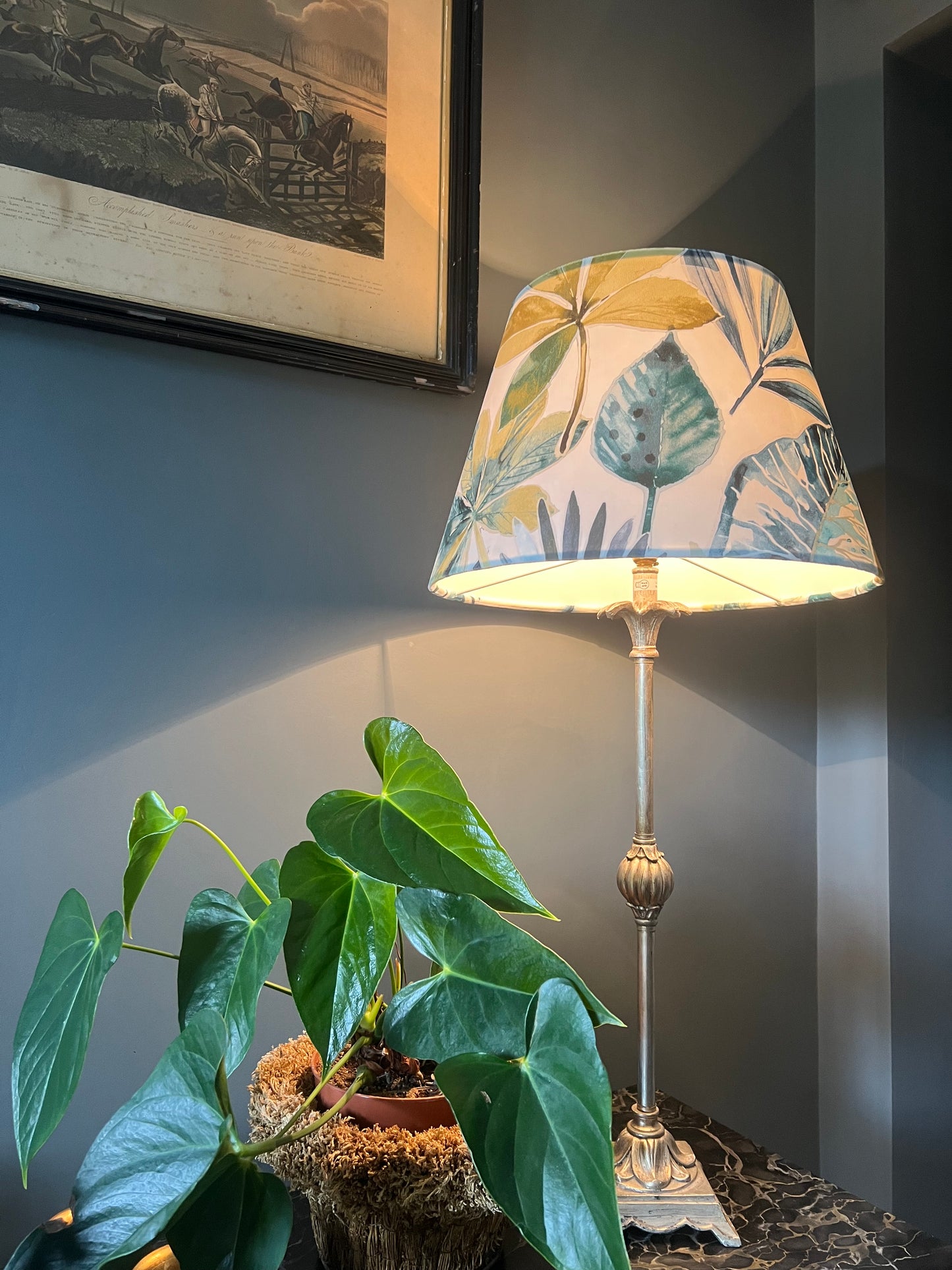 Rainforest velvet, in blue and green coolie lampshade/ ceiling light shade, empire lampshade