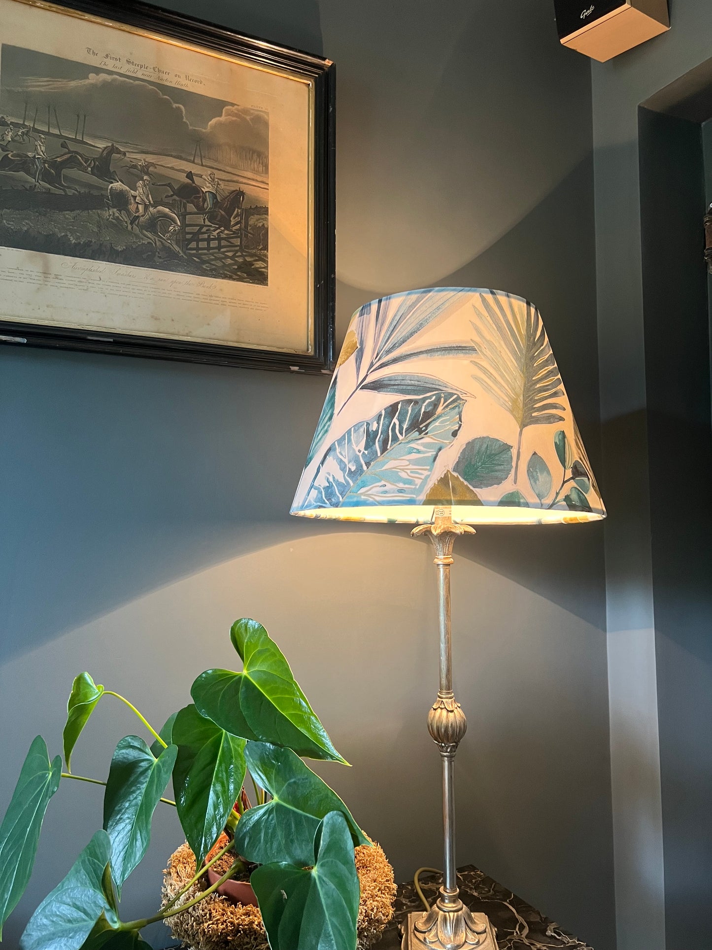 Rainforest velvet, in blue and green coolie lampshade/ ceiling light shade, empire lampshade