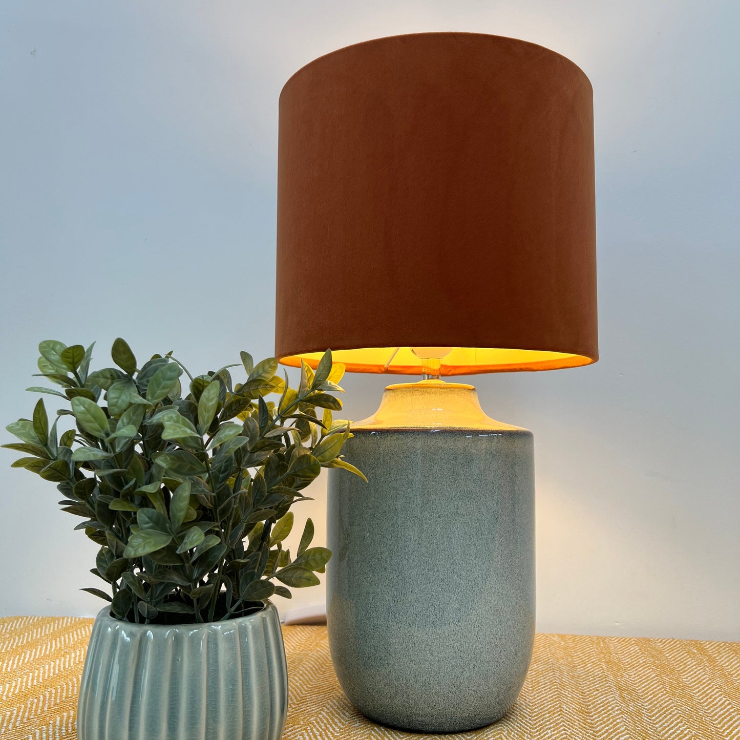 Burnt Orange Velvet & Lemon Yellow Cotton Double Sided Drum Lampshade | Handmade Ceiling Light Shade | Bespoke UK