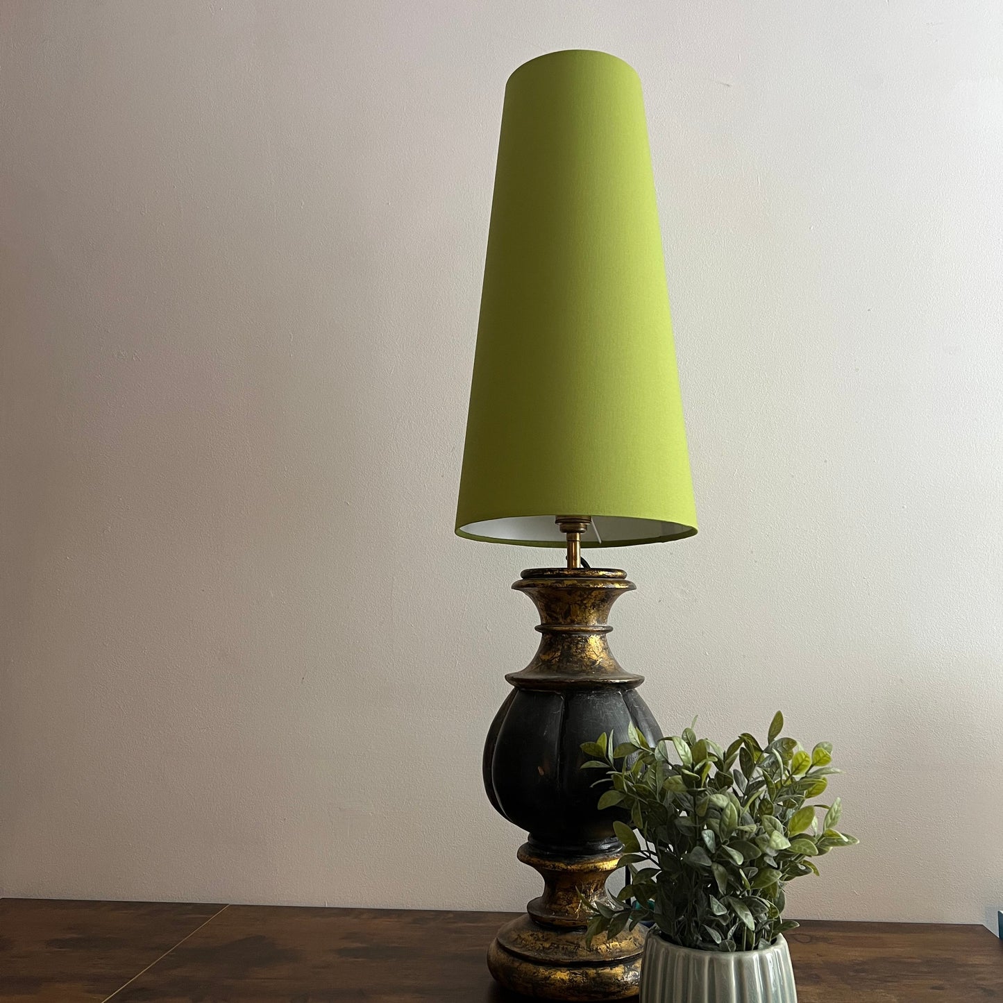 Chartreuse green cotton cone lampshade, extra tall lampshade