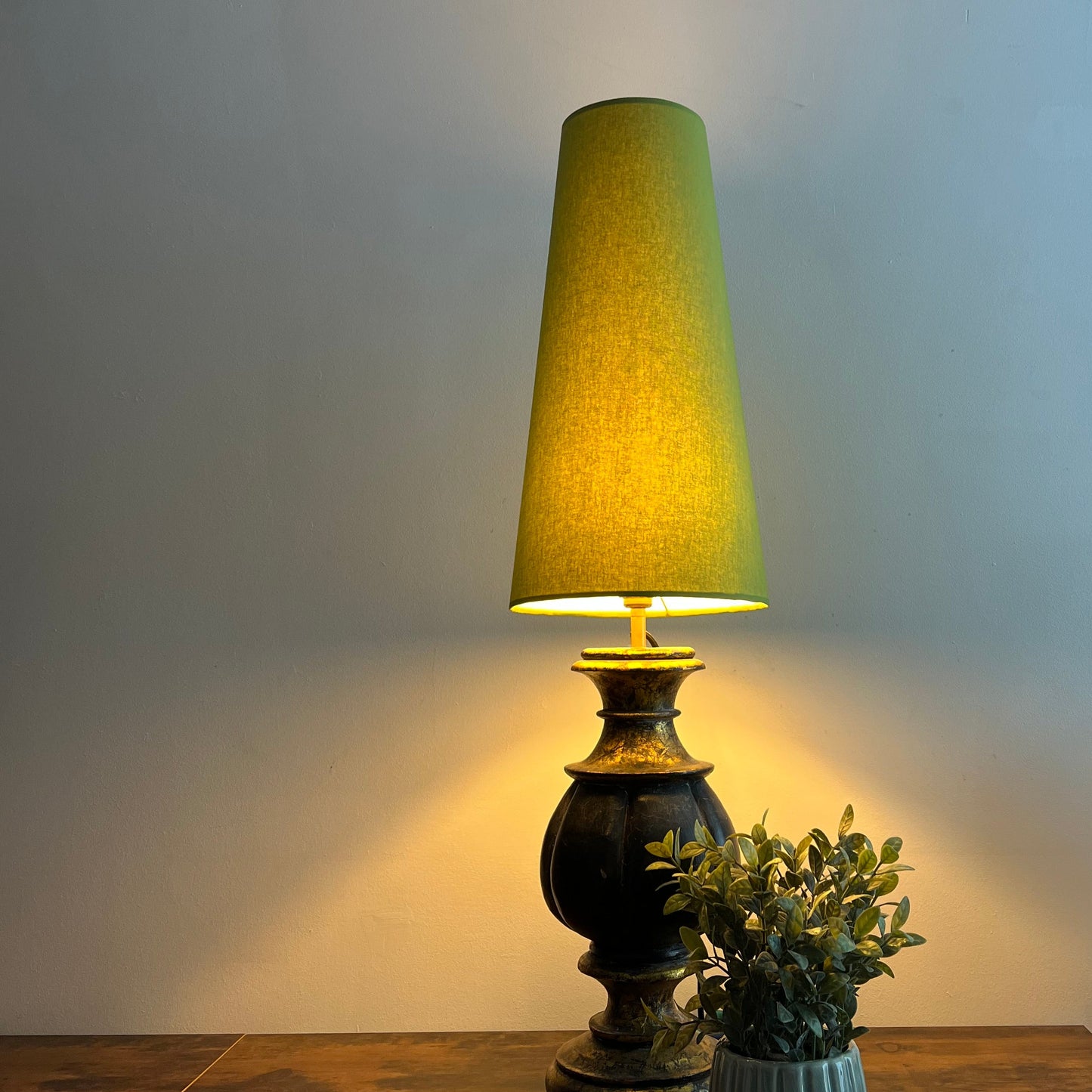 Chartreuse green cotton cone lampshade, extra tall lampshade
