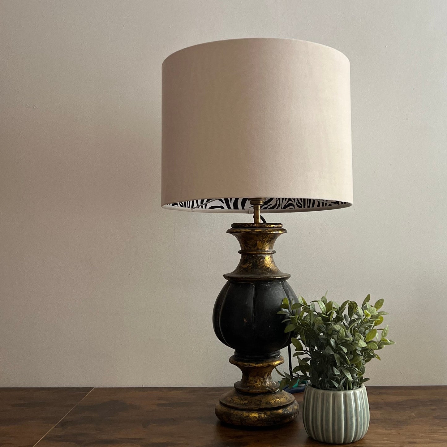 Cream Velvet & Zebra Cotton Double Sided Drum Lampshade | Handmade Ceiling Light Shade | Bespoke UK