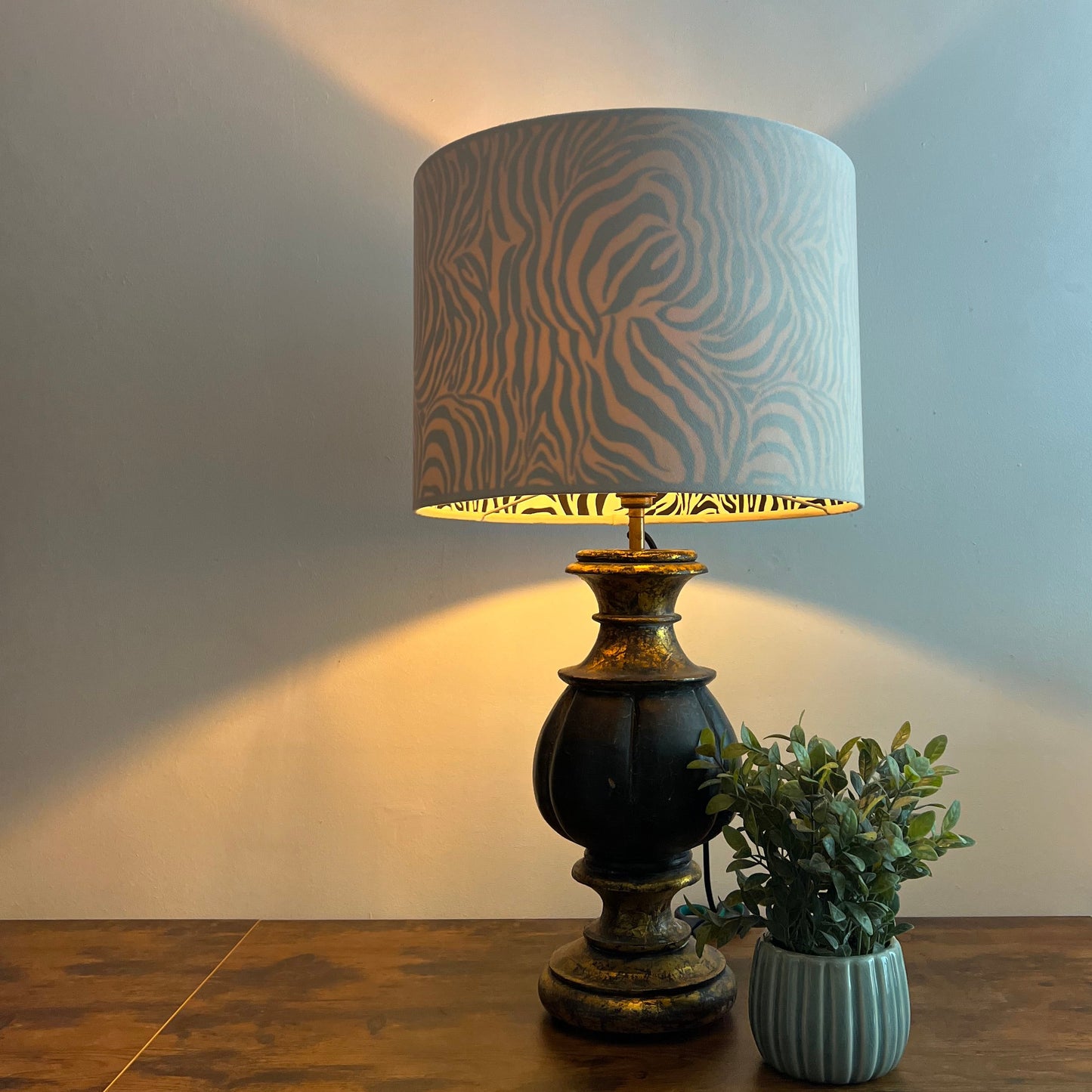 Cream Velvet & Zebra Cotton Double Sided Drum Lampshade | Handmade Ceiling Light Shade | Bespoke UK