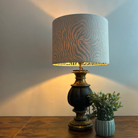 Cream Velvet & Zebra Cotton Double Sided Drum Lampshade | Handmade Ceiling Light Shade | Bespoke UK
