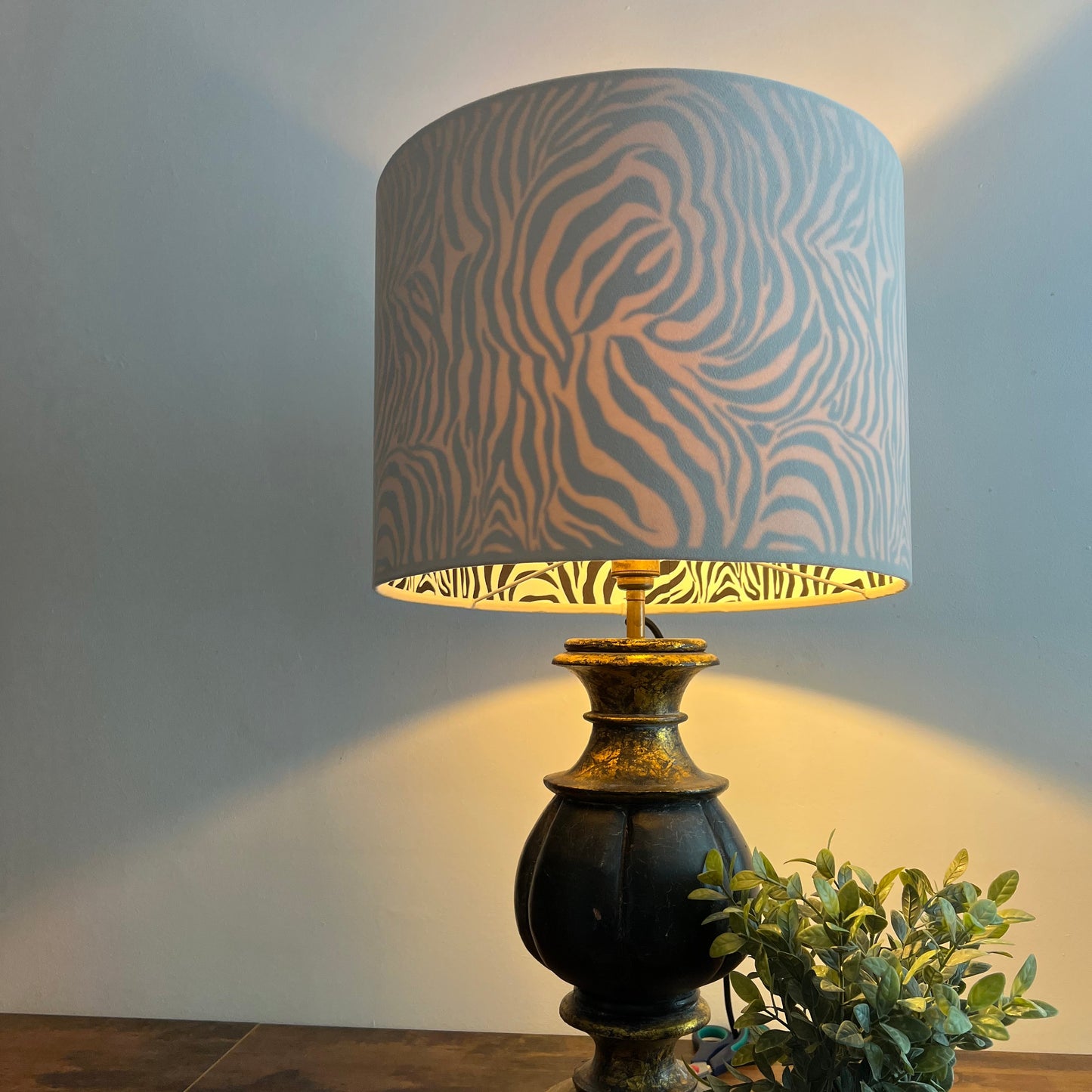 Cream Velvet & Zebra Cotton Double Sided Drum Lampshade | Handmade Ceiling Light Shade | Bespoke UK