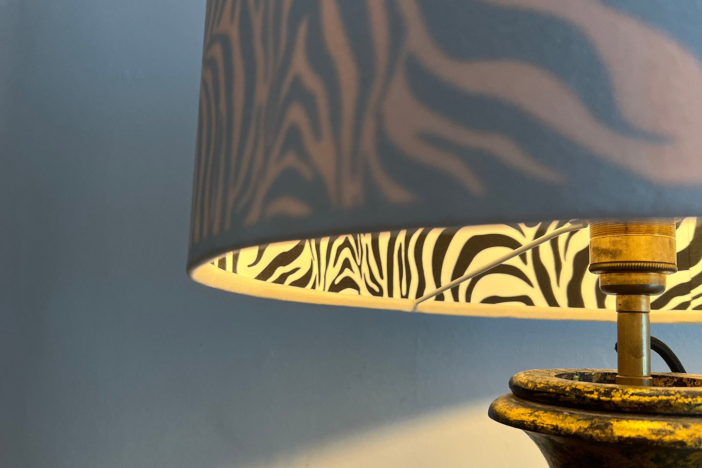 Cream Velvet & Zebra Cotton Double Sided Drum Lampshade | Handmade Ceiling Light Shade | Bespoke UK