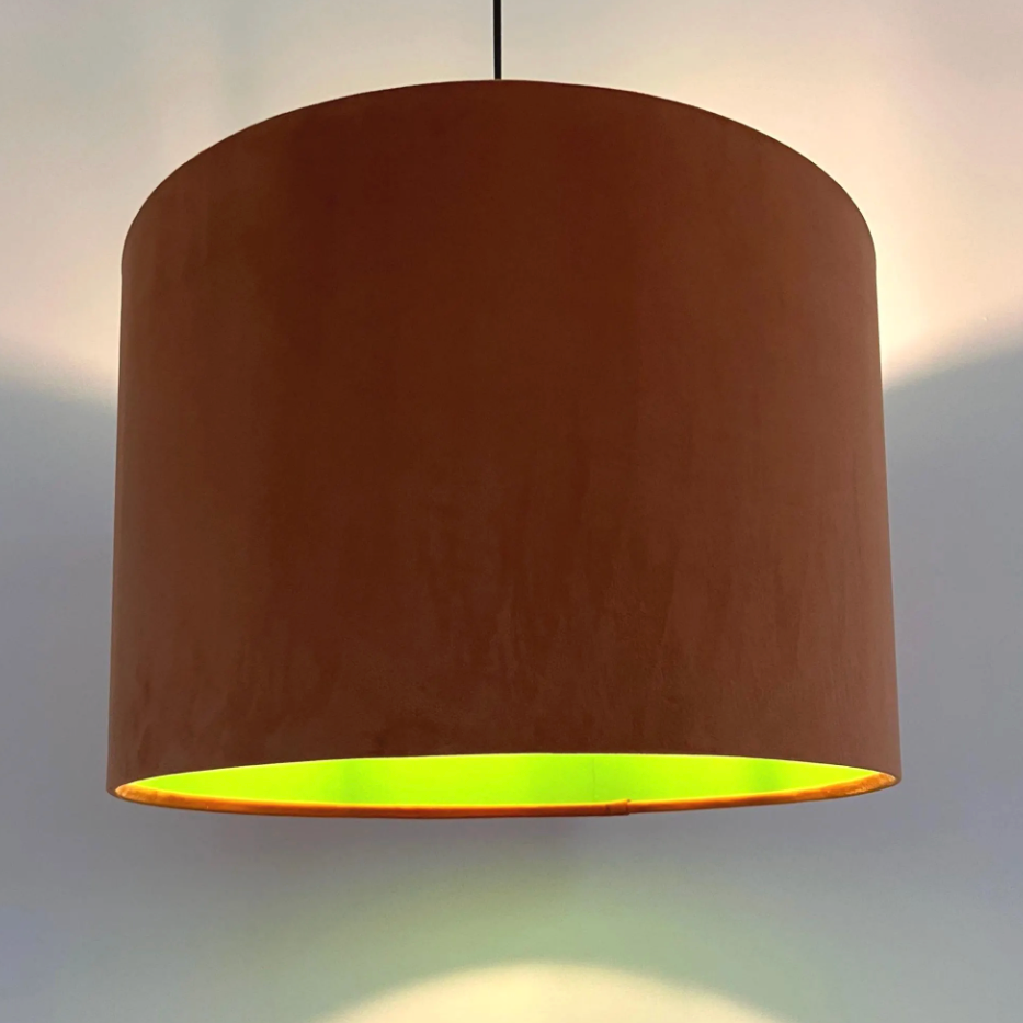 Burnt Orange Velvet & Cotton Double Sided Drum Lampshade | Handmade Ceiling Light Shade | Bespoke UK