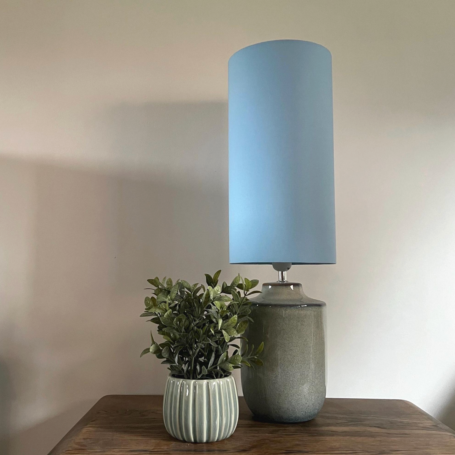 Light Blue Cotton Lampshade | Extra Tall Cylinder Ceiling Light Shade | Bespoke Handmade UK