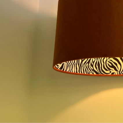 Burnt orange velvet drum lampshade/ ceiling light shade with zebra print cotton interior