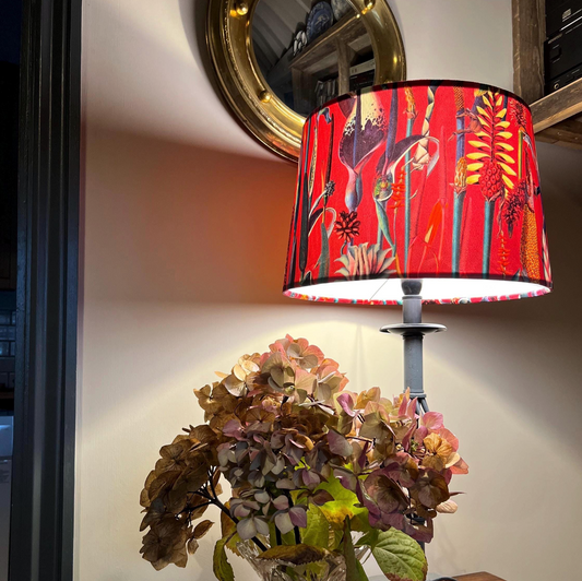 Cerise botanical velvet french drum lampshade/ ceiling light shade, empire lampshade