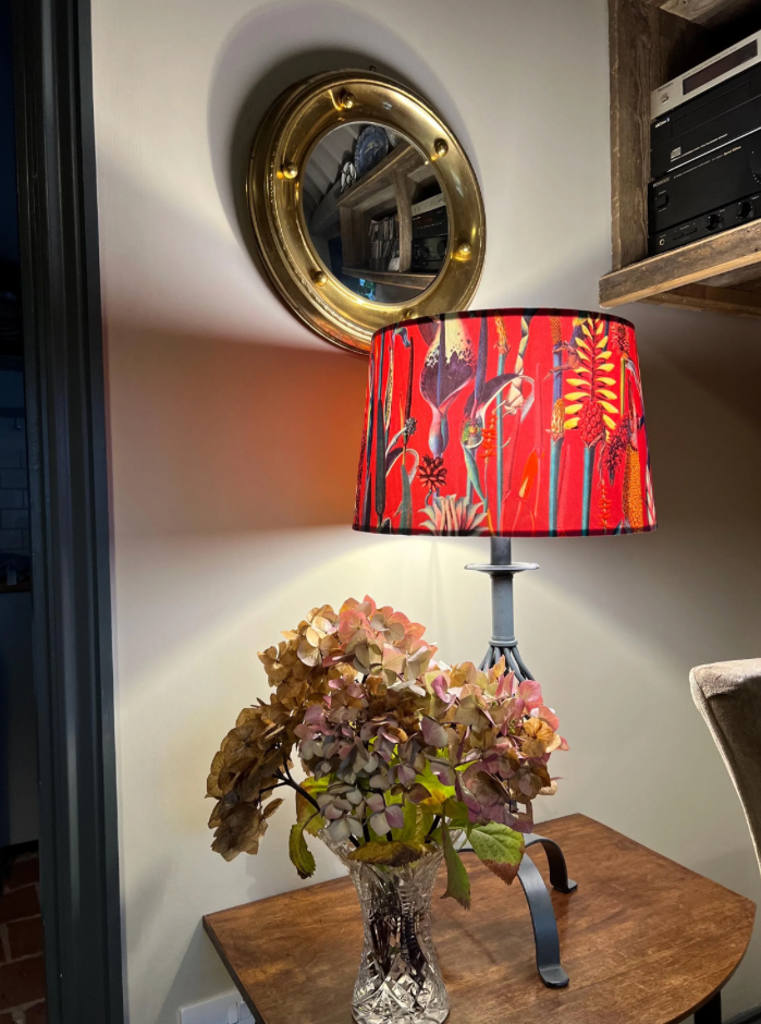 Cerise botanical velvet french drum lampshade/ ceiling light shade, empire lampshade