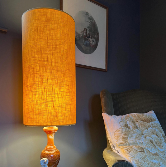 Mustard linen cylinder lampshade, extra tall lampshade