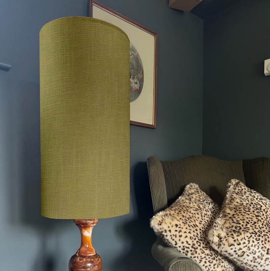 Chartreuse linen cylinder lampshade, extra tall lampshade